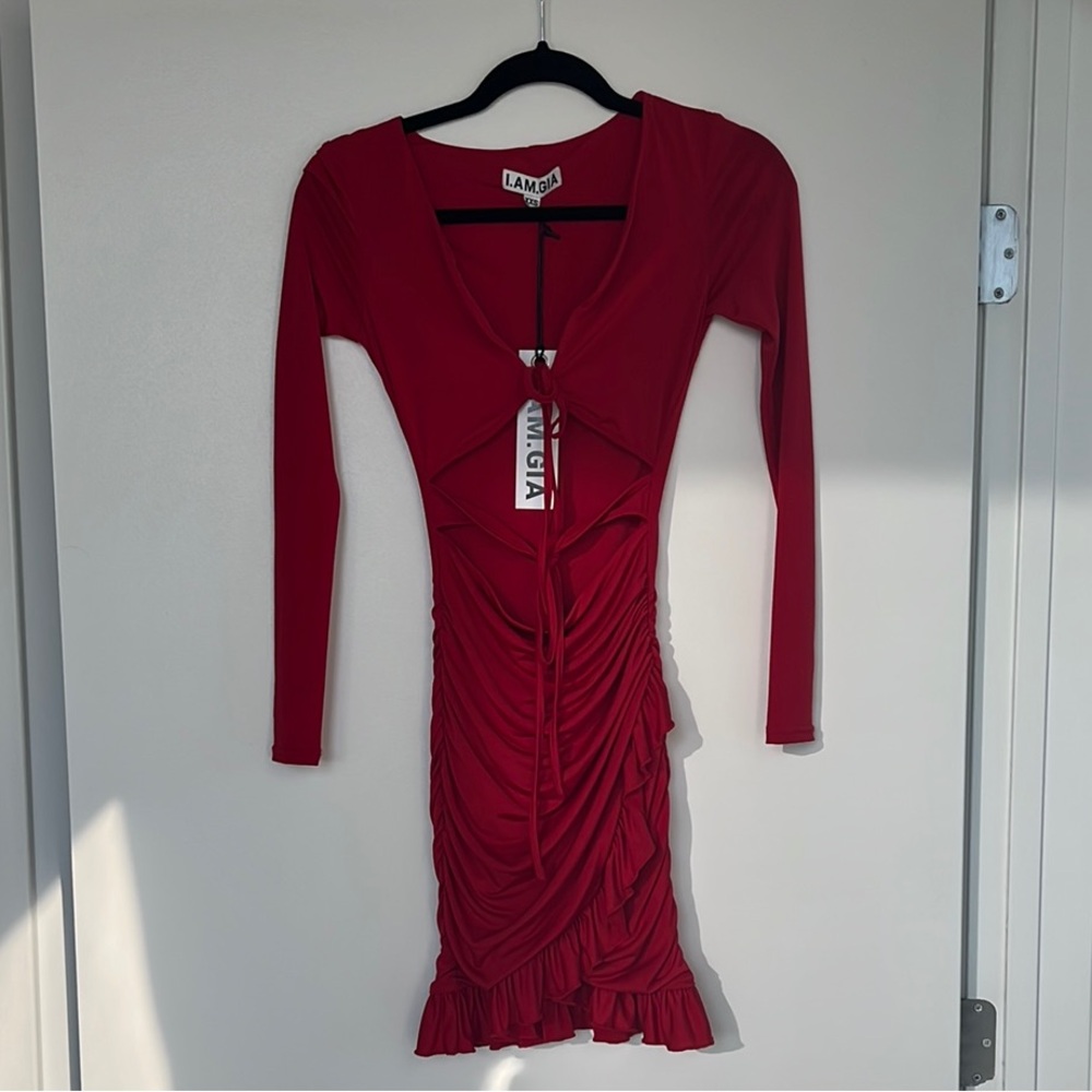 I.AM.GIA Red Ruched Bodycon Dress